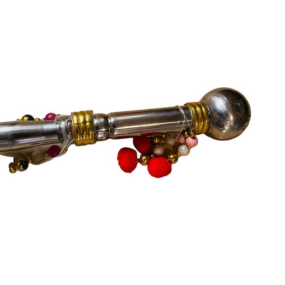 Antique Indian Silver Plated Brass Handcrafted Pair Of Dandiya Sticks With Bells - Picture 7 of 9